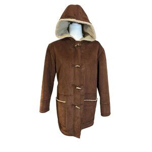Lauren Ralph Lauren Womens Brown Hooded Toggle Coat With Faux Sherpa Lining - M